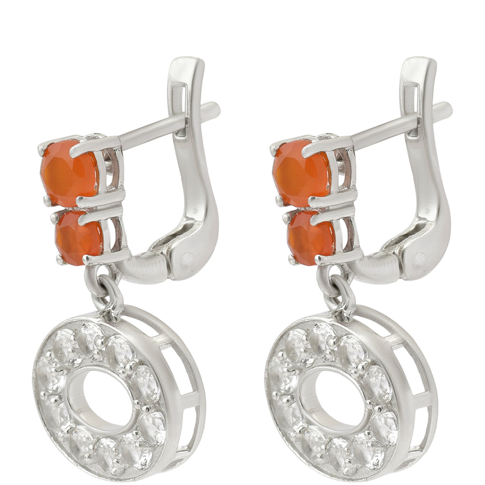 Cercei din Argint 925 ( 6.87 grame ) cu Agat Roșu și Topaz Alb 3.58 Carate 4 