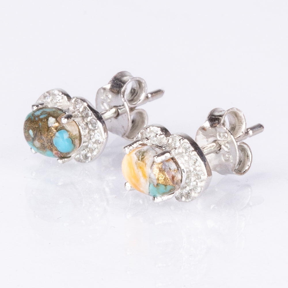 Cercei din Argint 925 ( 1.54 grame ) cu Turcoaz Oyster și Topaz Alb 1.3 Carate