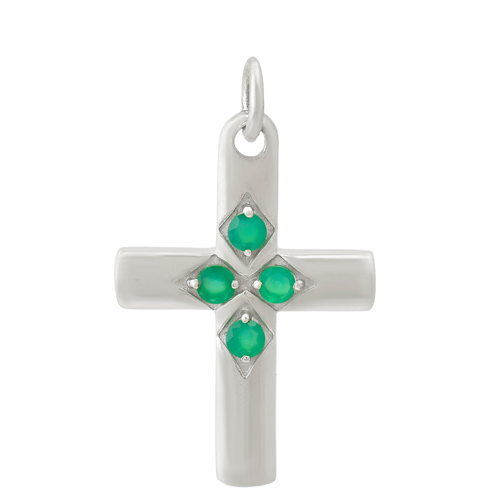 Cruce Pandantiv din Argint 925 ( 2.92 grame ) cu Agat Verde 0.45 Carate
