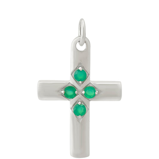 Cruce Pandantiv din Argint 925 ( 2.92 grame ) cu Agat Verde 0.45 Carate