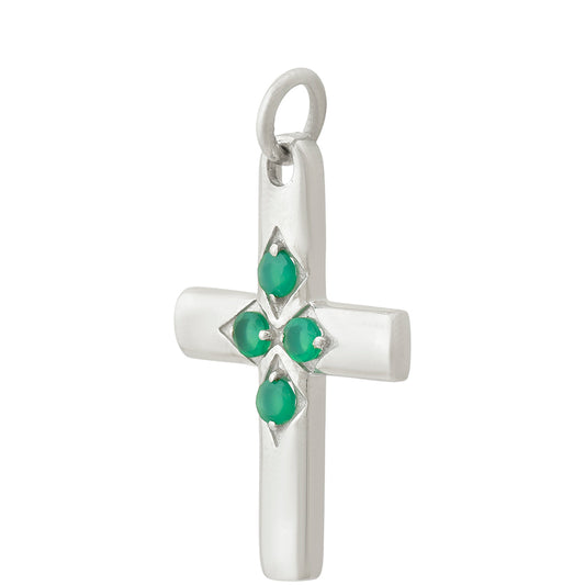 Cruce Pandantiv din Argint 925 ( 2.92 grame ) cu Agat Verde 0.45 Carate
