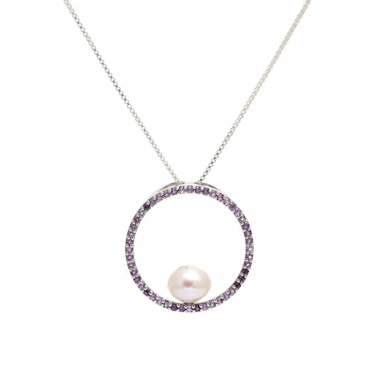 Pandantiv din Argint 925 ( 2.57 grame ) cu Ametist Brazilian și Perlă de Apă Dulce Albă 4 Carate