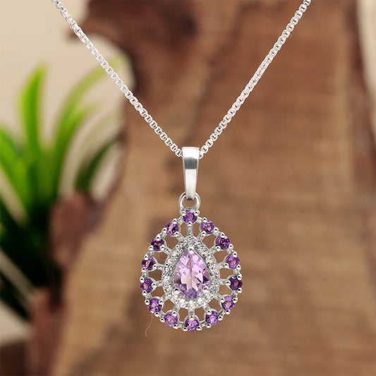 Pandantiv din Argint 925 ( 1.54 grame ) cu Ametist Brazilian și Topaz Alb 1.08 Carate