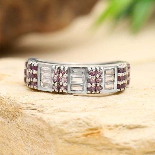 Inel din Argint 925 ( 3.53 grame ) cu Ametist Brazilian și Topaz Alb 1.38 Carate