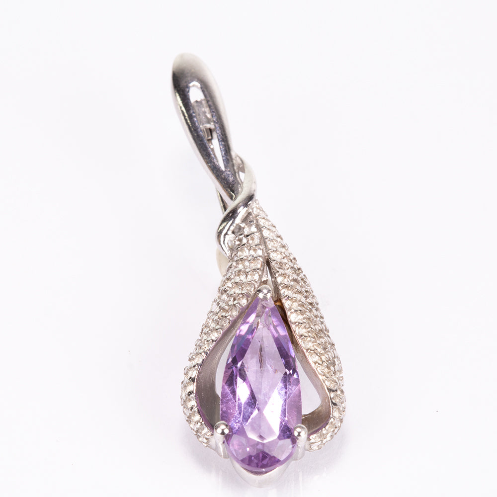 Broşă din Argint 925 ( 3.25 grame ) cu Ametist Brazilian și Topaz Alb 2.43 Carate 5 