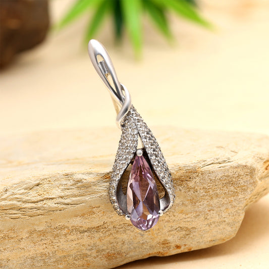 Broşă din Argint 925 ( 3.25 grame ) cu Ametist Brazilian și Topaz Alb 2.43 Carate