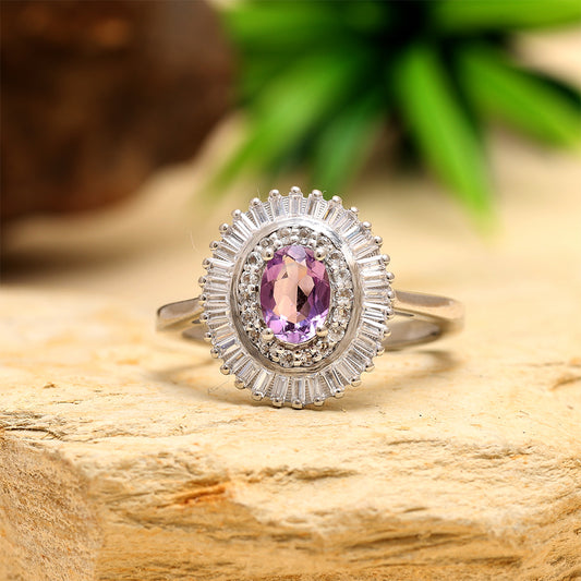 Inel din Argint 925 ( 3.24 grame ) cu Ametist Brazilian și Topaz Alb 1.31 Carate