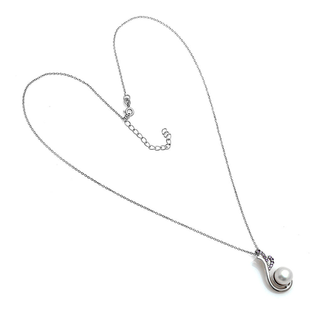 Pandantiv din Argint 925 ( 2.33 grame ) cu Ametist Brazilian și Perlă de Apă Dulce Albă 0.13 Carate 3 