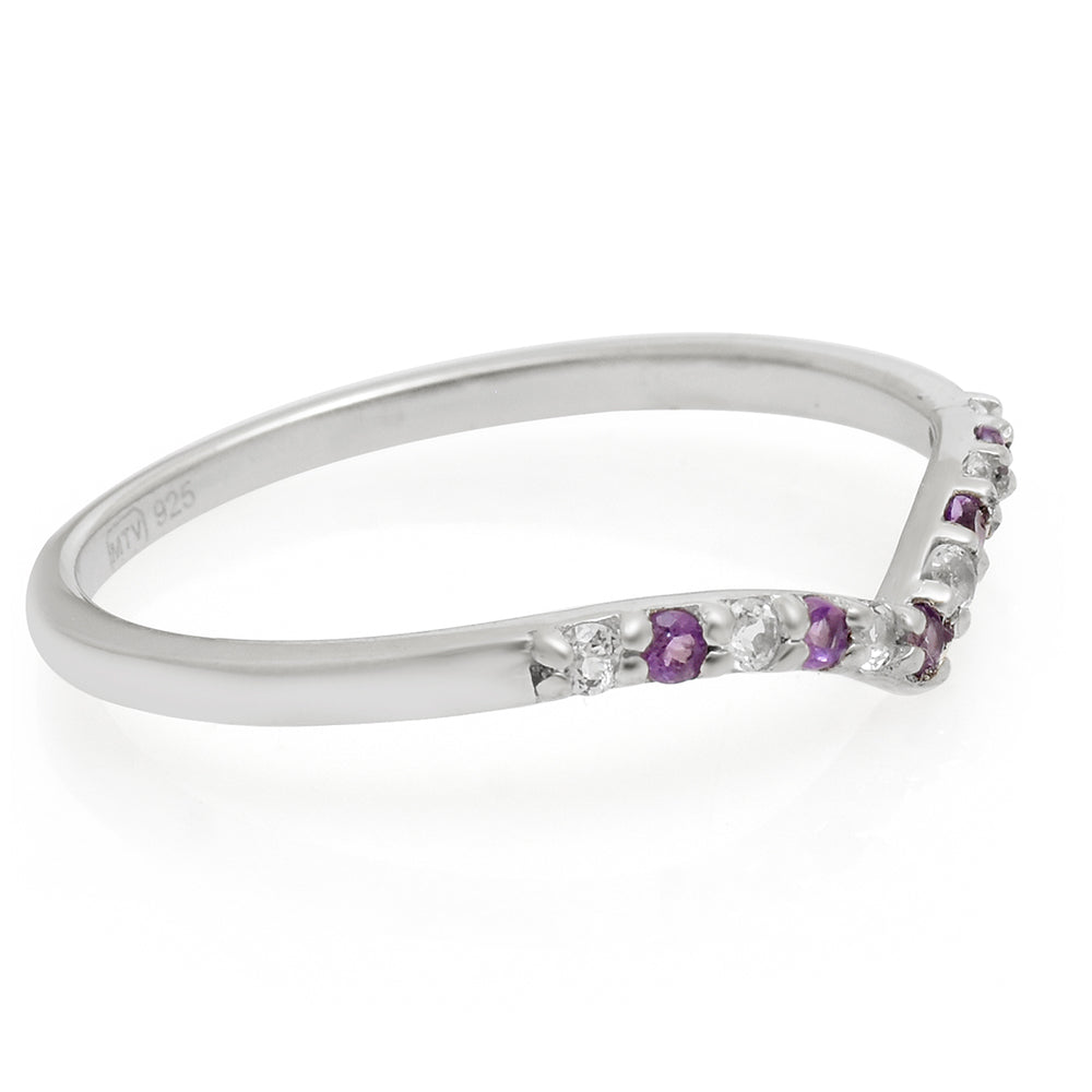 Inel din Argint 925 ( 1.27 grame ) cu Ametist Brazilian și Topaz Alb 0.21 Carate