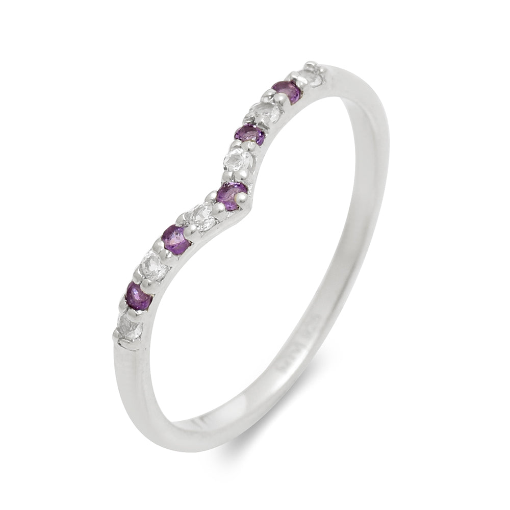 Inel din Argint 925 ( 1.27 grame ) cu Ametist Brazilian și Topaz Alb 0.21 Carate 3 