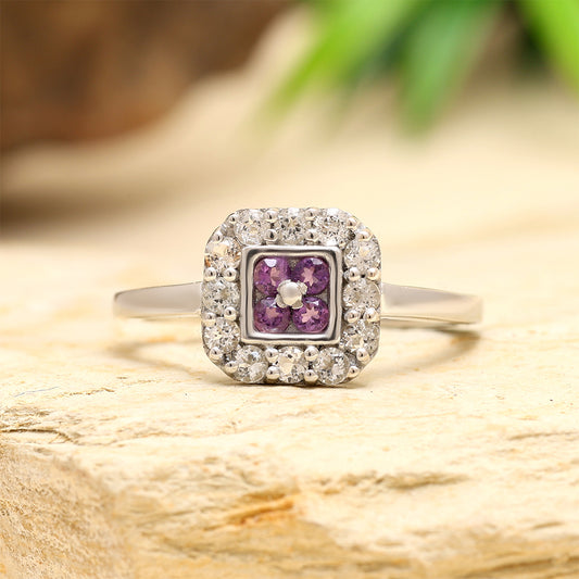 Inel din Argint 925 ( 2.09 grame ) cu Ametist Brazilian și Topaz Alb 3.01 Carate