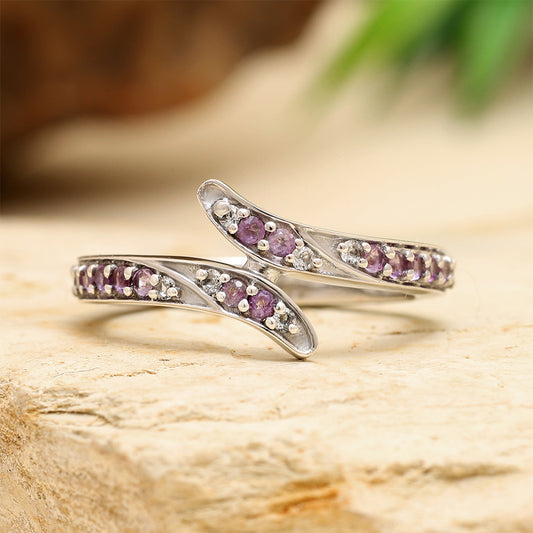 Inel din Argint 925 ( 2.21 grame ) cu Ametist Brazilian și Topaz Alb 0.17 Carate