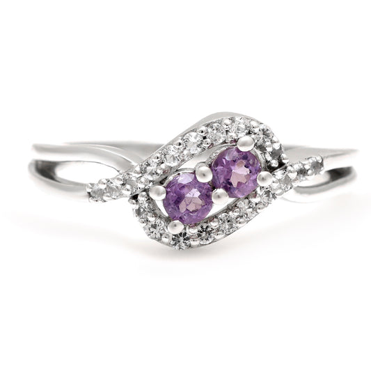 Inel din Argint 925 ( 2.41 grame ) cu Ametist Brazilian și Topaz Alb 0.62 Carate