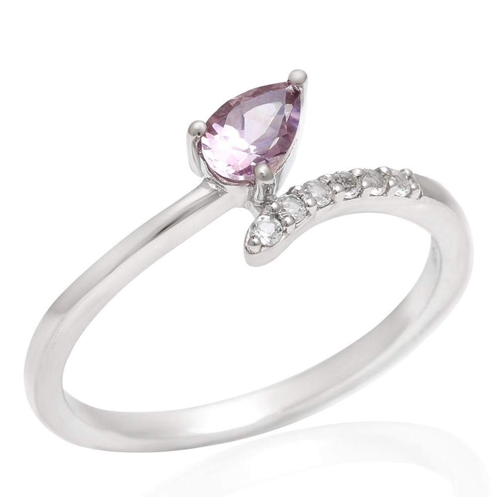 Inel din Argint 925 ( 1.88 grame ) cu Ametist Brazilian și Topaz Alb 0.38 Carate 6 