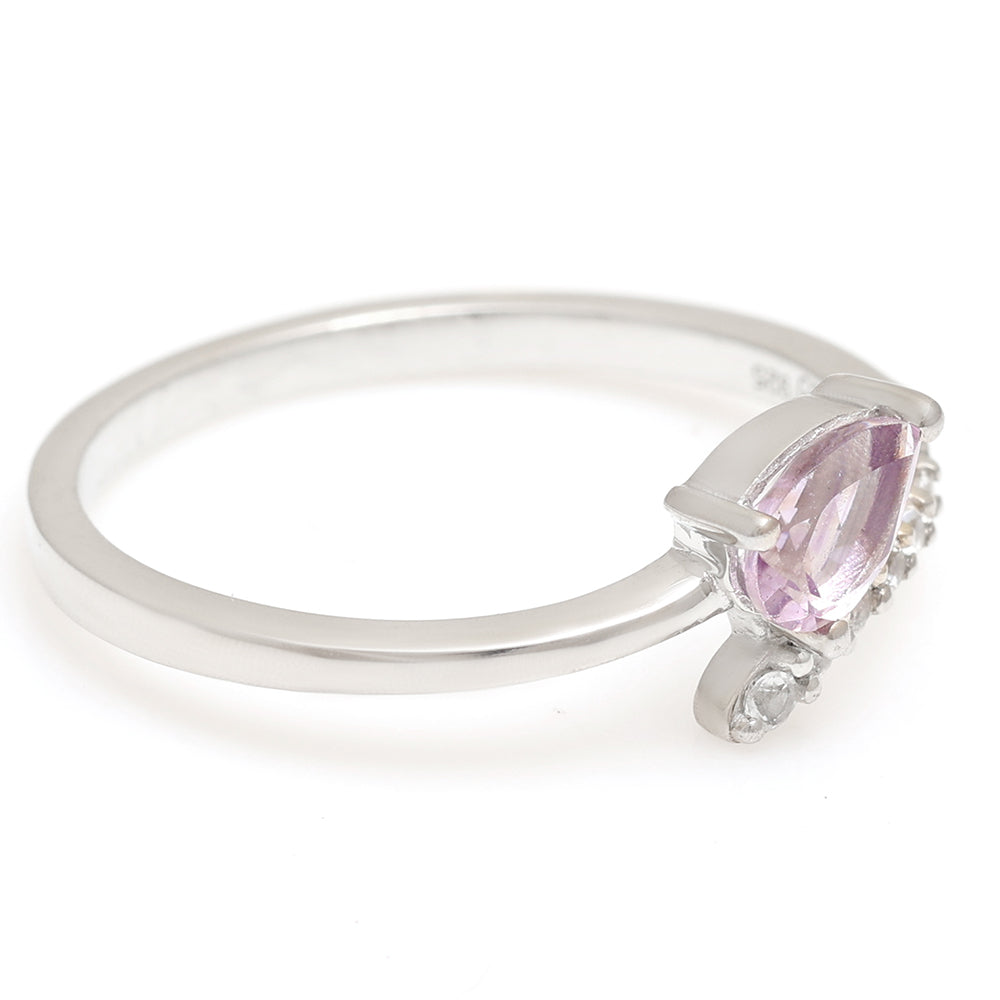 Inel din Argint 925 ( 1.88 grame ) cu Ametist Brazilian și Topaz Alb 0.38 Carate 7 