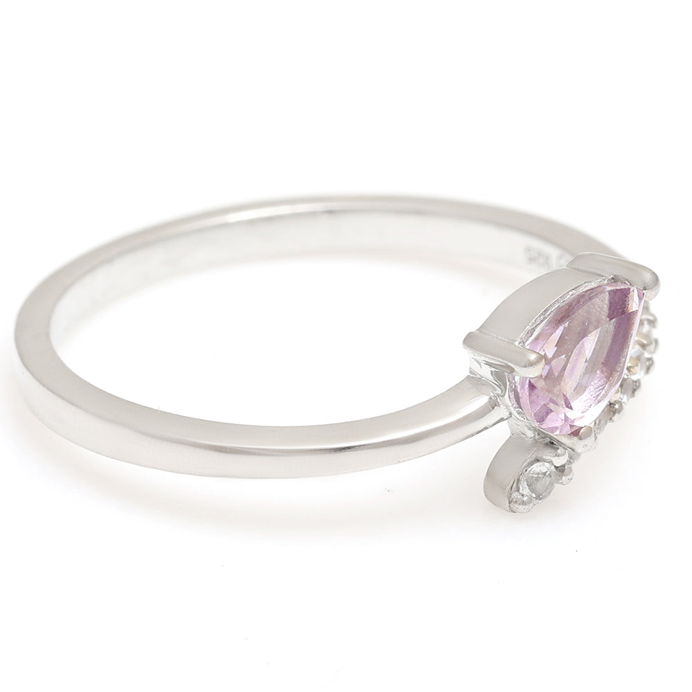 Inel din Argint 925 ( 1.88 grame ) cu Ametist Brazilian și Topaz Alb 0.38 Carate