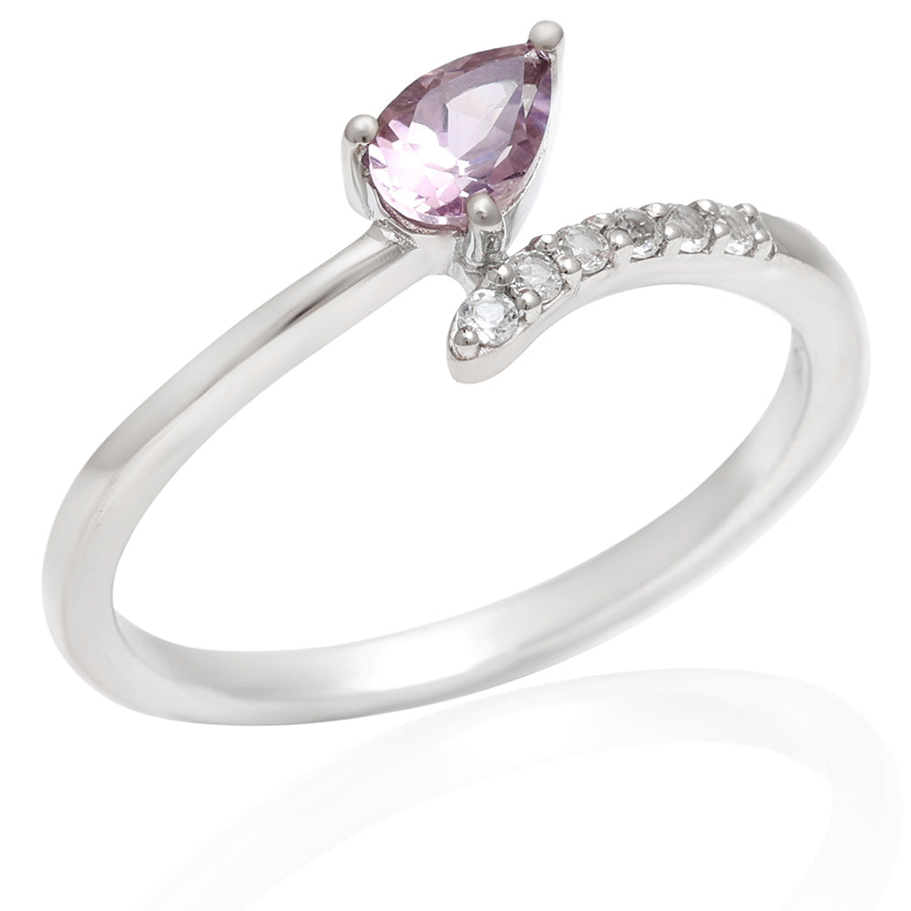 Inel din Argint 925 ( 1.88 grame ) cu Ametist Brazilian și Topaz Alb 0.38 Carate 4 