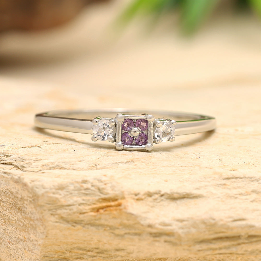 Inel din Argint 925 ( 1.57 grame ) cu Ametist Brazilian și Topaz Alb 0.17 Carate 2 