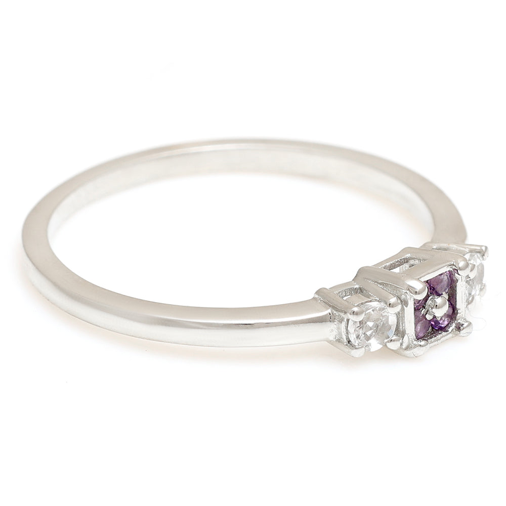Inel din Argint 925 ( 1.57 grame ) cu Ametist Brazilian și Topaz Alb 0.17 Carate 9 