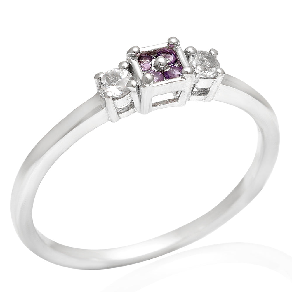 Inel din Argint 925 ( 1.57 grame ) cu Ametist Brazilian și Topaz Alb 0.17 Carate 12 
