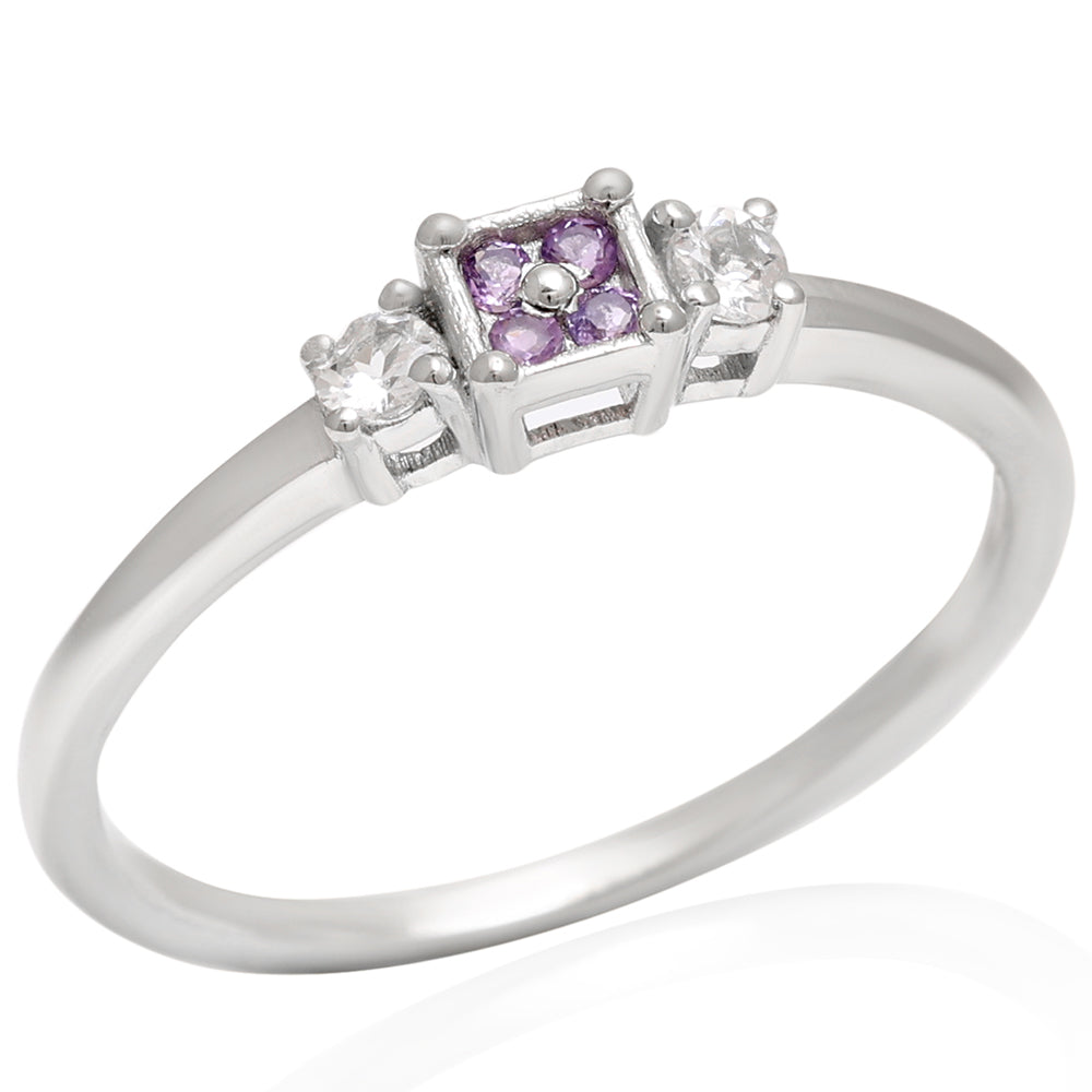 Inel din Argint 925 ( 1.57 grame ) cu Ametist Brazilian și Topaz Alb 0.17 Carate