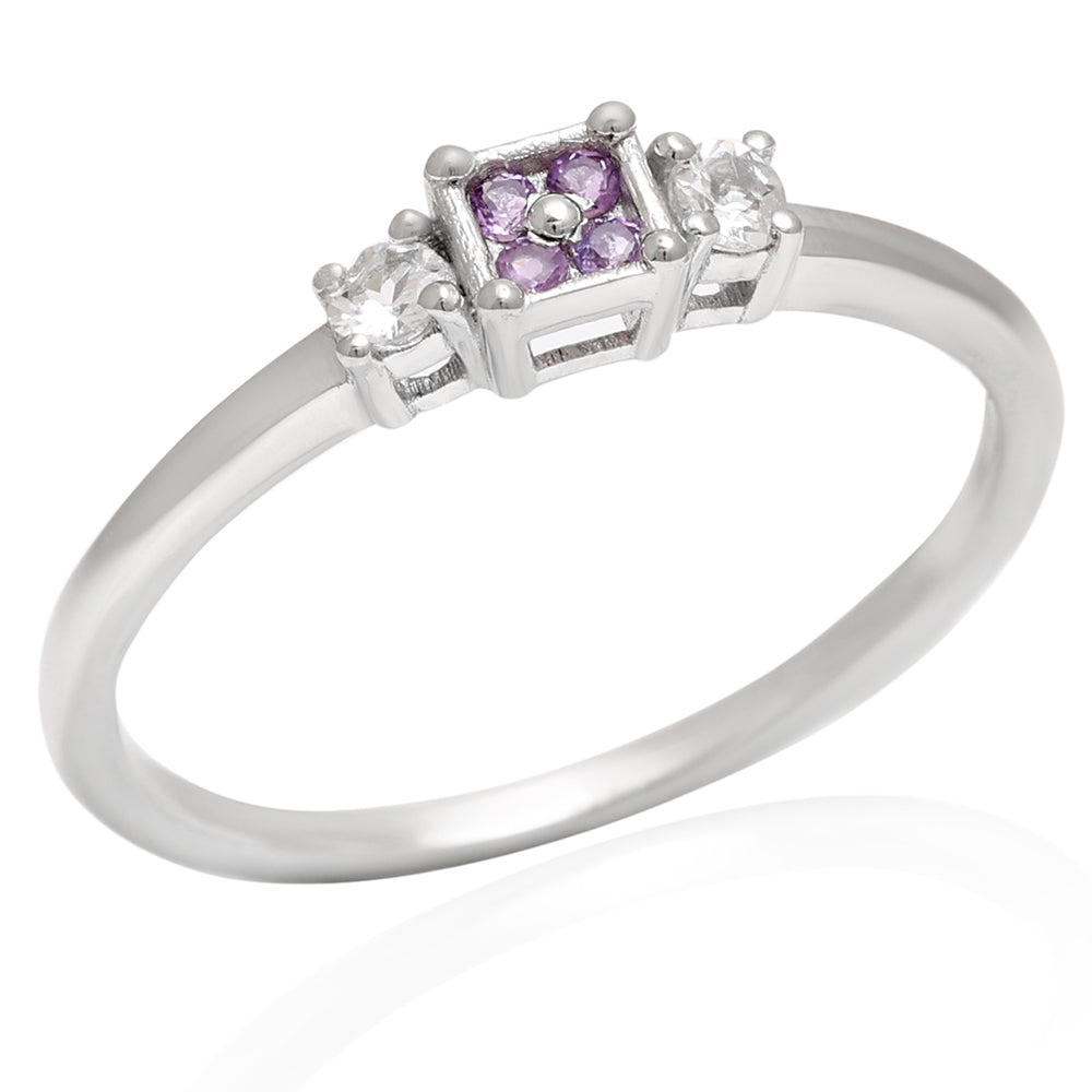 Inel din Argint 925 ( 1.57 grame ) cu Ametist Brazilian și Topaz Alb 0.17 Carate