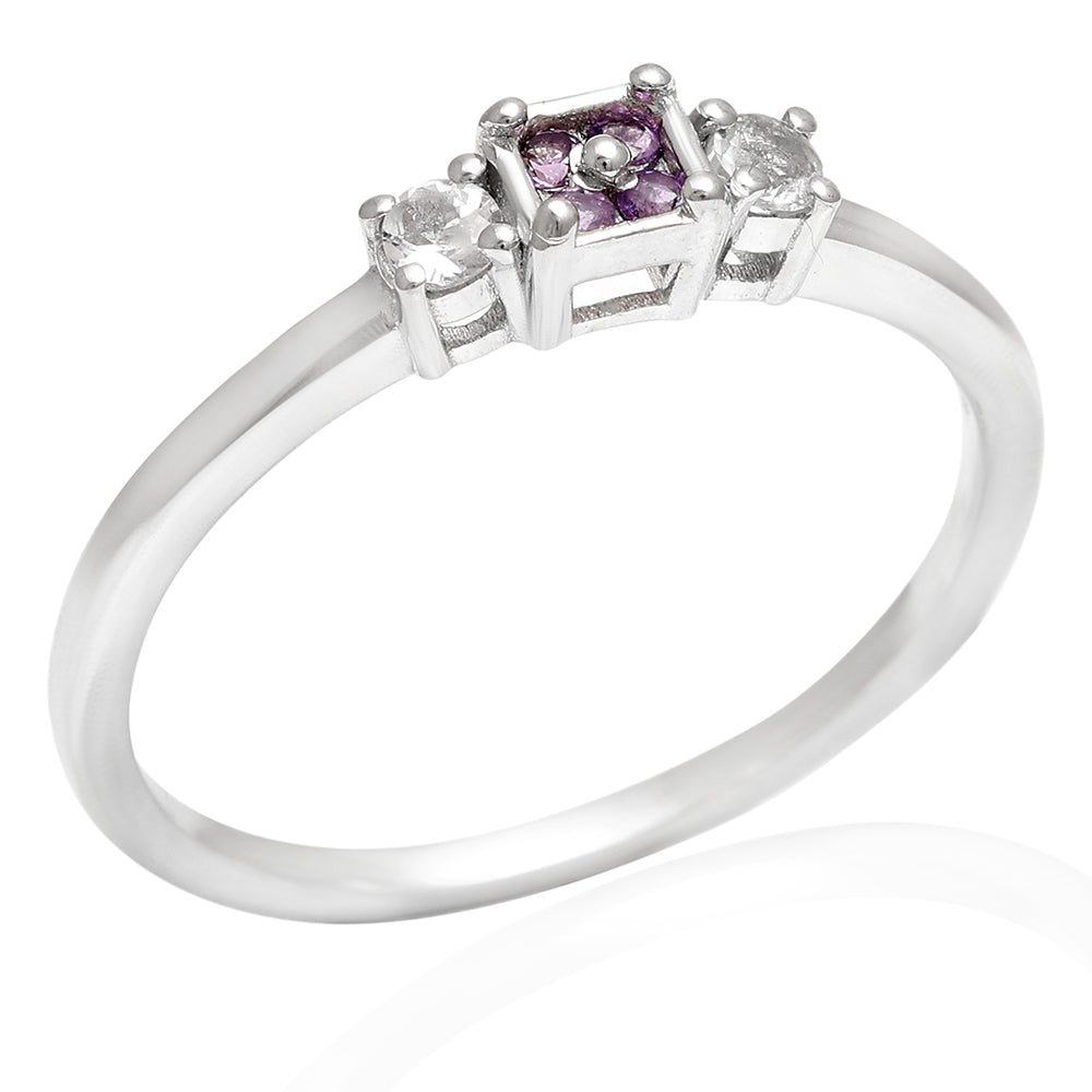 Inel din Argint 925 ( 1.57 grame ) cu Ametist Brazilian și Topaz Alb 0.17 Carate 4 