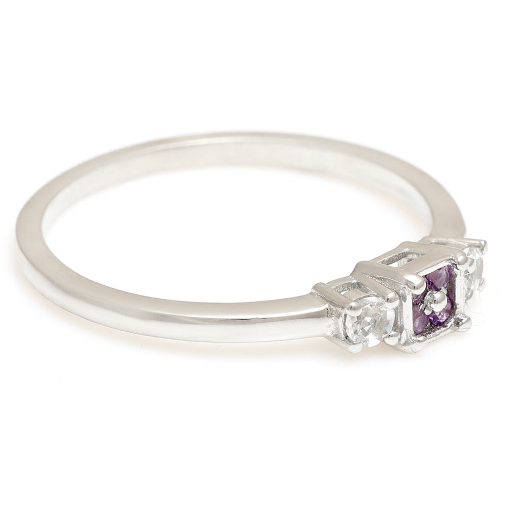 Inel din Argint 925 ( 1.57 grame ) cu Ametist Brazilian și Topaz Alb 0.17 Carate 5 