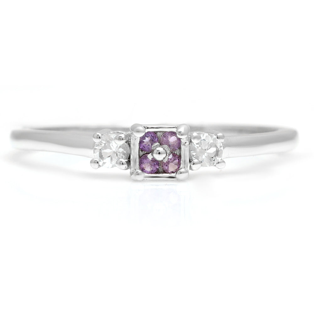 Inel din Argint 925 ( 1.57 grame ) cu Ametist Brazilian și Topaz Alb 0.17 Carate
