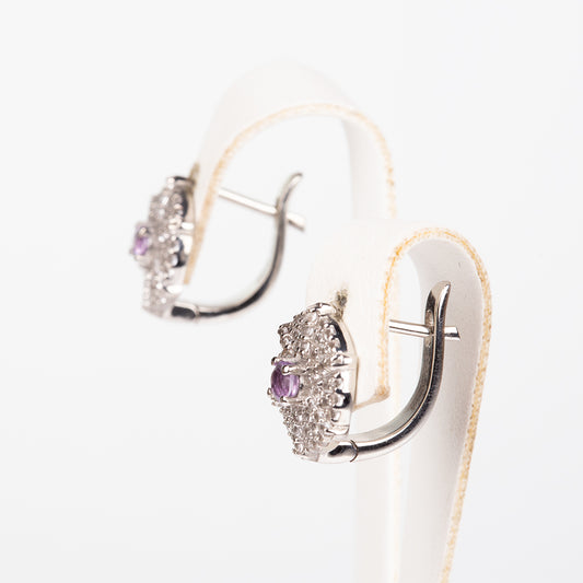 Cercei din Argint 925 ( 3.16 grame ) cu Topaz Alb și Ametist Brazilian 0.94 Carate