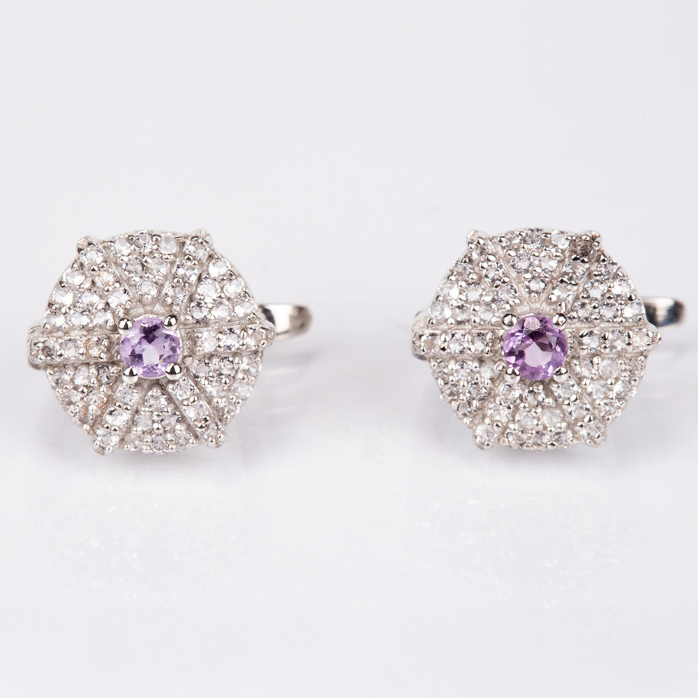 Cercei din Argint 925 ( 3.16 grame ) cu Topaz Alb și Ametist Brazilian 0.94 Carate 1 