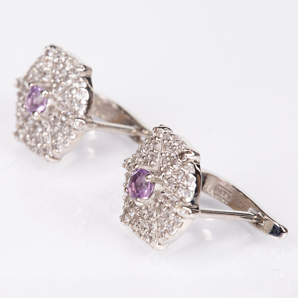 Cercei din Argint 925 ( 3.16 grame ) cu Topaz Alb și Ametist Brazilian 0.94 Carate 3 