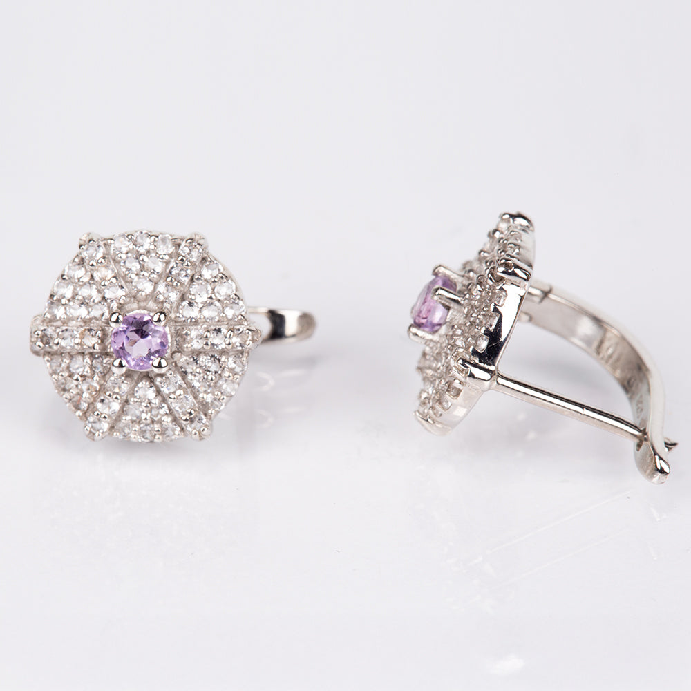 Cercei din Argint 925 ( 3.16 grame ) cu Topaz Alb și Ametist Brazilian 0.94 Carate 4 