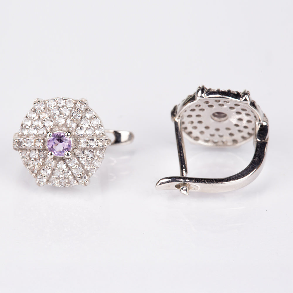 Cercei din Argint 925 ( 3.16 grame ) cu Topaz Alb și Ametist Brazilian 0.94 Carate