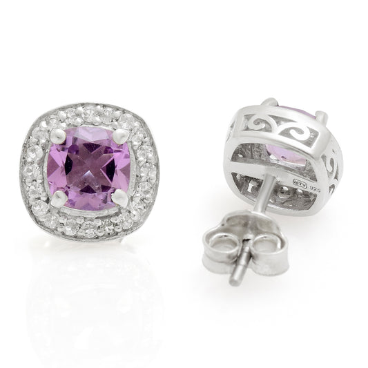 Cercei din Argint 925 ( 1.9 grame ) cu Ametist Brazilian și Topaz Alb 1.44 Carate