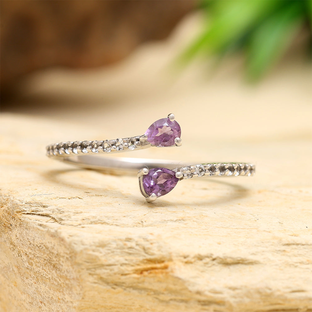 Inel din Argint 925 ( 1.51 grame ) cu Ametist Brazilian și Topaz Alb 0.41 Carate 2 