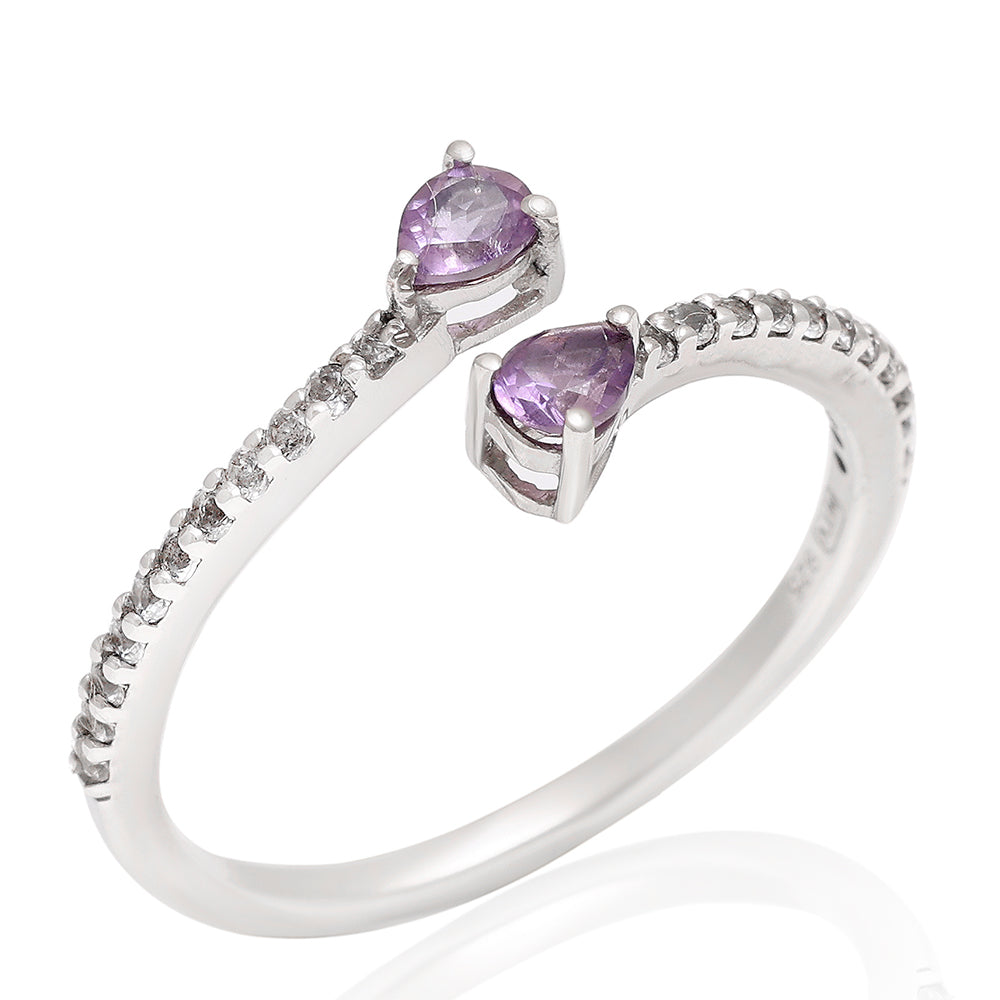 Inel din Argint 925 ( 1.51 grame ) cu Ametist Brazilian și Topaz Alb 0.41 Carate 6 