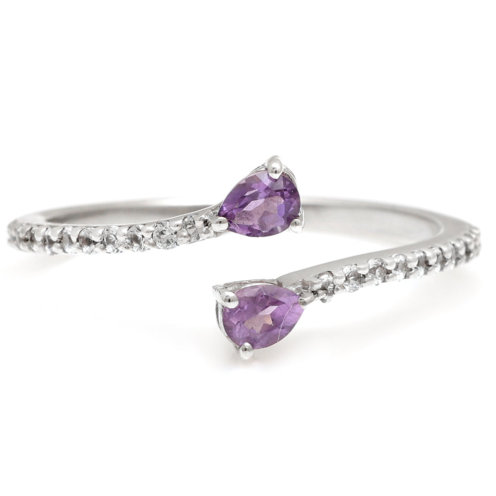 Inel din Argint 925 ( 1.51 grame ) cu Ametist Brazilian și Topaz Alb 0.41 Carate 1 