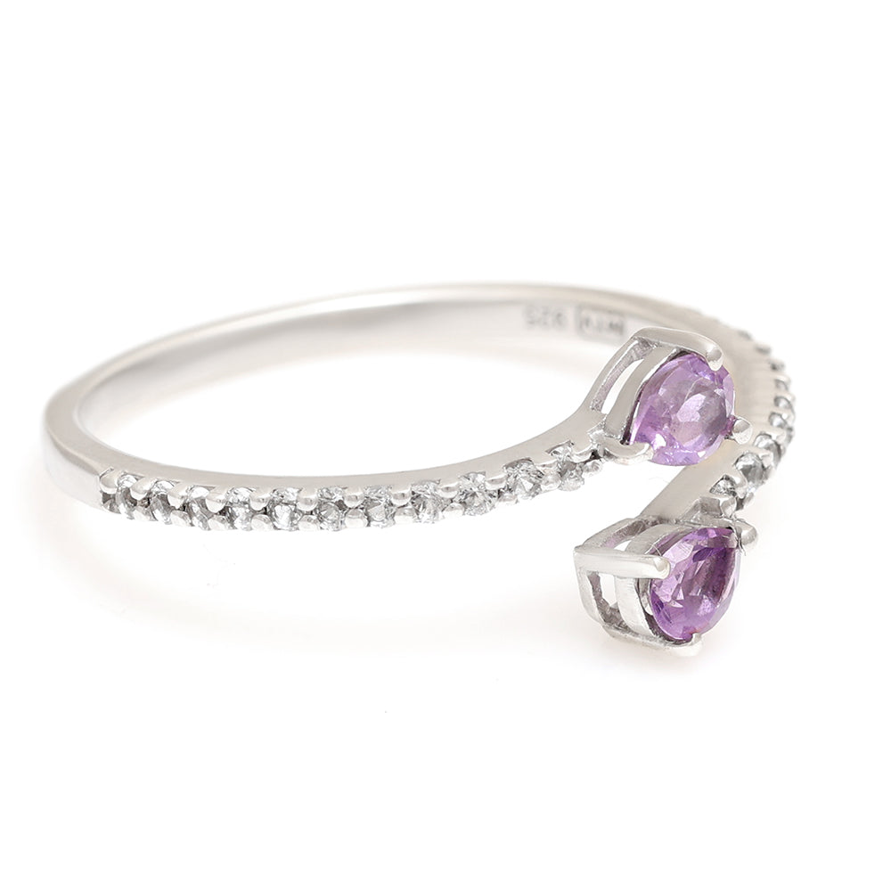 Inel din Argint 925 ( 1.51 grame ) cu Ametist Brazilian și Topaz Alb 0.41 Carate