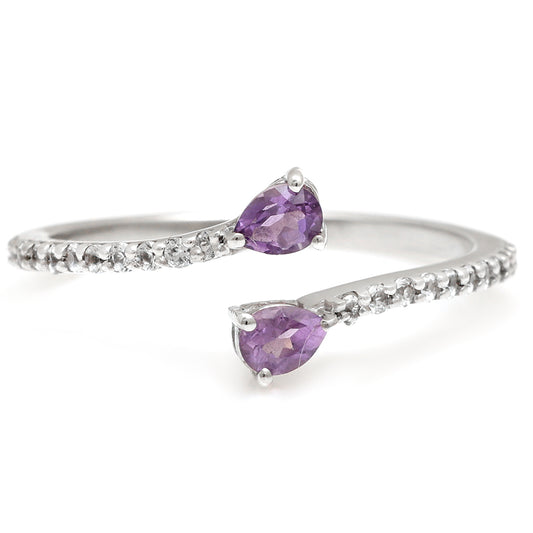 Inel din Argint 925 ( 1.51 grame ) cu Ametist Brazilian și Topaz Alb 0.41 Carate