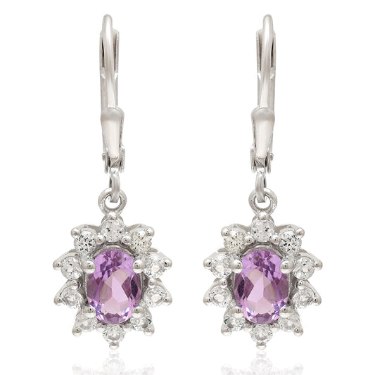 Cercei din Argint 925 ( 2.61 grame ) cu Ametist Brazilian și Topaz Alb 1.94 Carate
