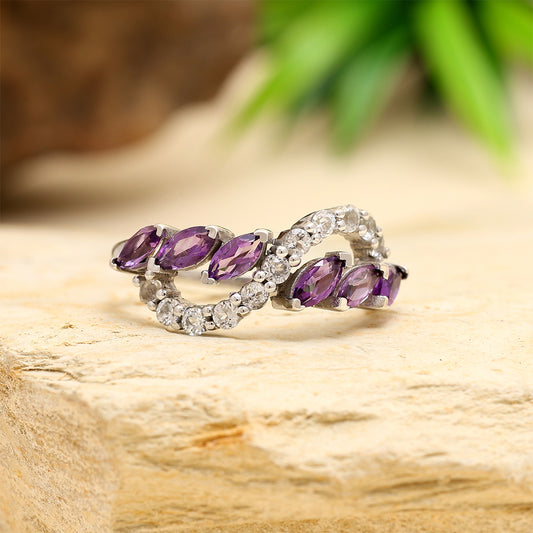 Inel din Argint 925 ( 2.24 grame ) cu Ametist Brazilian și Topaz Alb 0.97 Carate