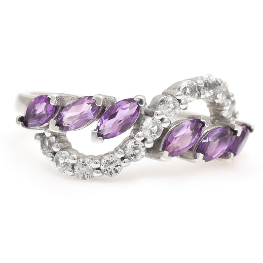 Inel din Argint 925 ( 2.24 grame ) cu Ametist Brazilian și Topaz Alb 0.97 Carate