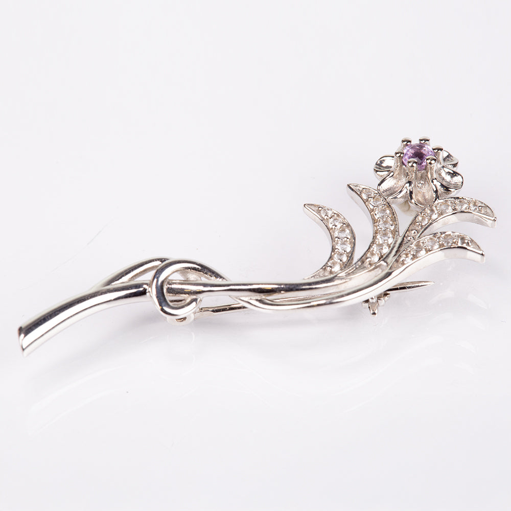 Broşă din Argint 925 ( 4.07 grame ) cu Ametist Brazilian și Topaz Alb 0.64 Carate 2 