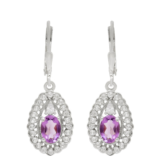 Cercei din Argint 925 ( 3.34 grame ) cu Ametist Brazilian și Topaz Alb 2.01 Carate