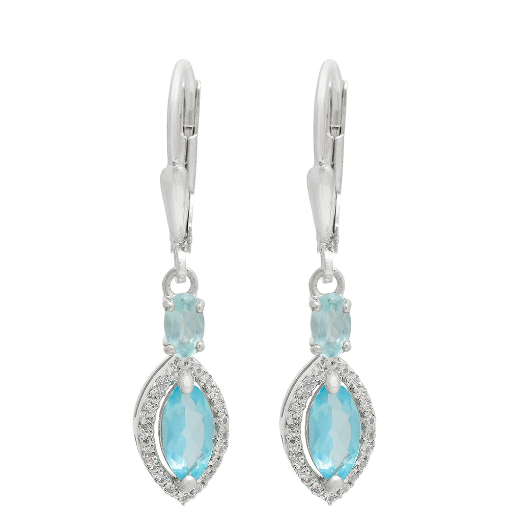Cercei din Argint 925 ( 2.49 grame ) cu Apatit Albastru Madagascar și Topaz Alb 1.73 Carate 2 