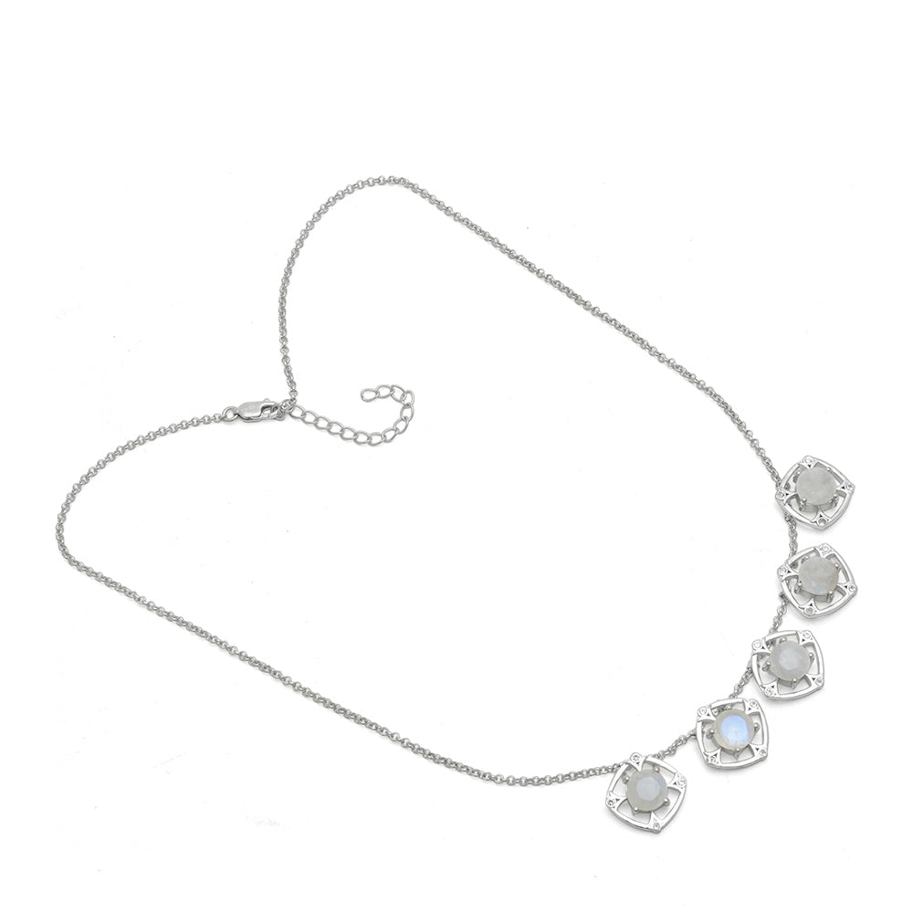 Colier din Argint 925 ( 11.74 grame ) cu Piatra Lunii Curcubeu și Topaz Alb 9.63 Carate