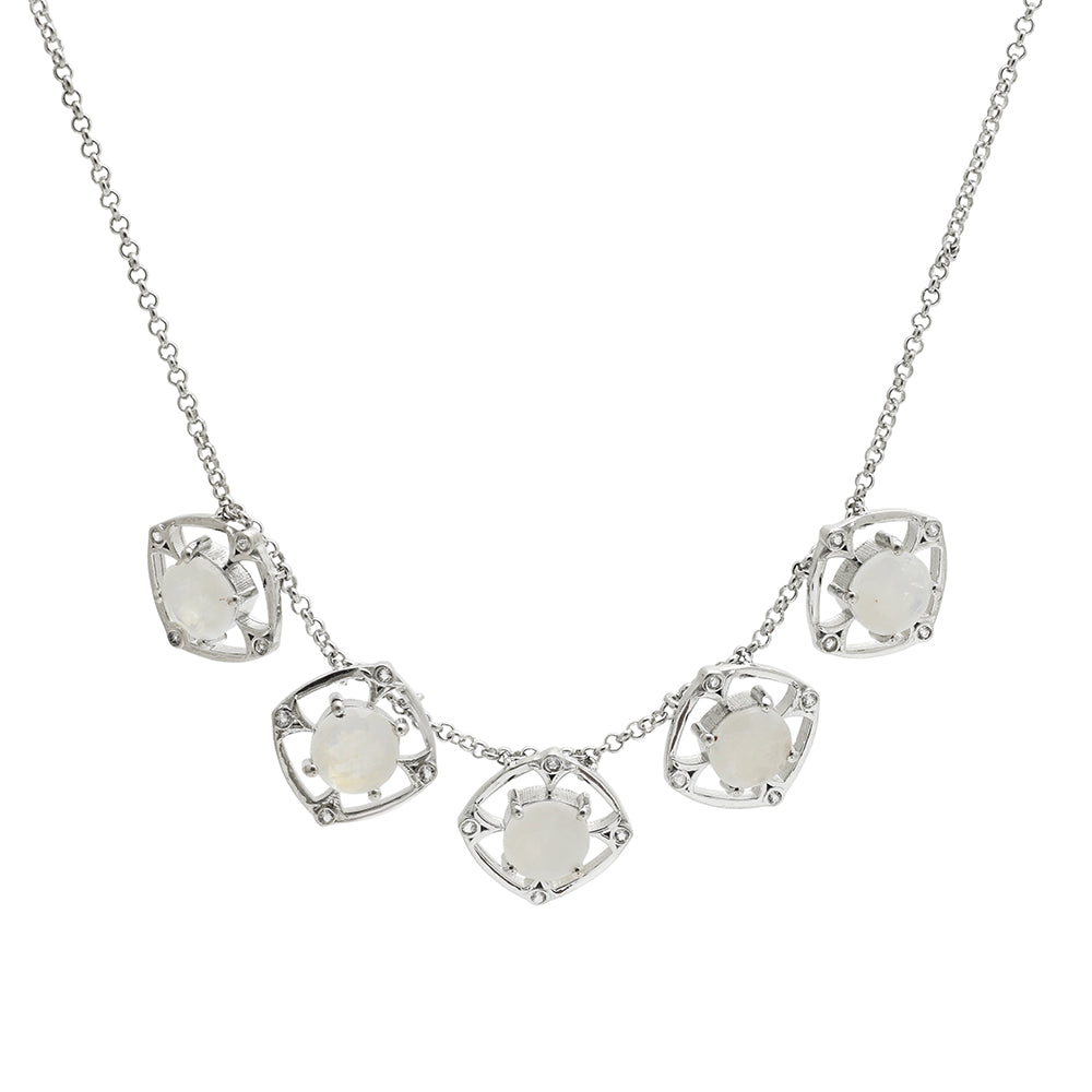 Colier din Argint 925 ( 11.74 grame ) cu Piatra Lunii Curcubeu și Topaz Alb 9.63 Carate 3 