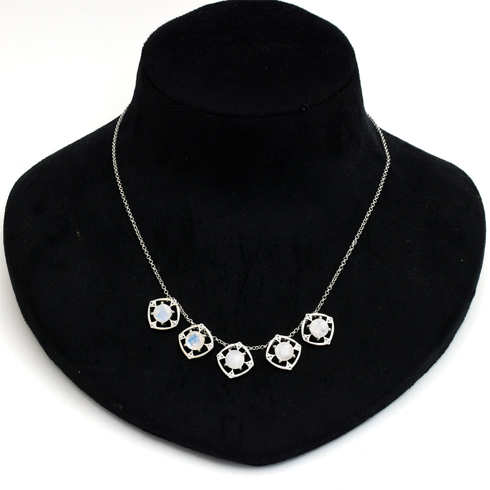 Colier din Argint 925 ( 11.74 grame ) cu Piatra Lunii Curcubeu și Topaz Alb 9.63 Carate