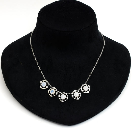 Colier din Argint 925 ( 11.74 grame ) cu Piatra Lunii Curcubeu și Topaz Alb 9.63 Carate